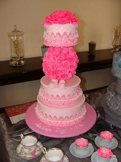Pink rose christening cake  - Cake by liesel