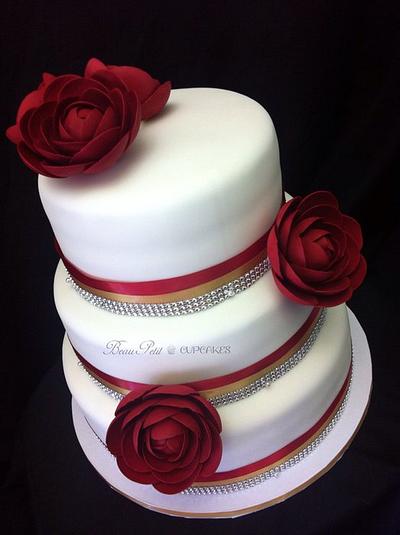 Deep Red Rose Wedding Cake - Cake by Beau Petit Cupcakes (Candace Chand)
