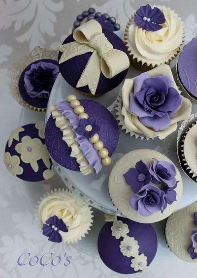 purple and ivory wedding cupcakes  - Cake by Lynette Brandl
