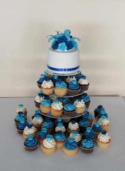 Blue wedding cupcake tower. - Cake by Cakes and Cupcakes by Anita