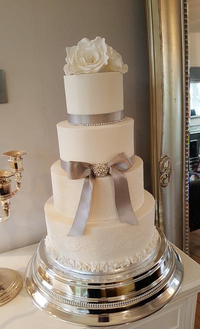 Rose and Lace Wedding Cake - Cake by Klis Cakery
