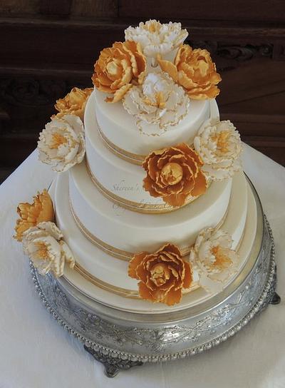 Gold & White Peony Wedding - Cake by Shereen