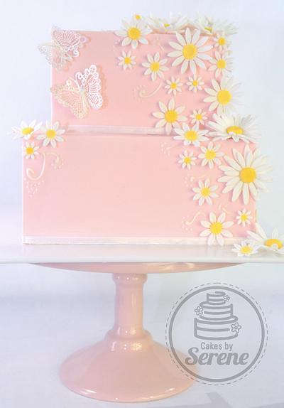 Sweet Pink Daisies Wedding Cake - Cake by Cakes By Serene