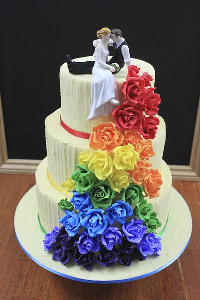 Rainbow rose wedding cake - Cake by CakesAnnietime