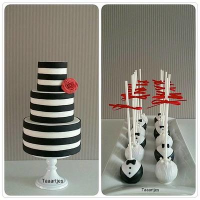 Black White Stripe Cake with Cake Pops - Cake by Taaartjes