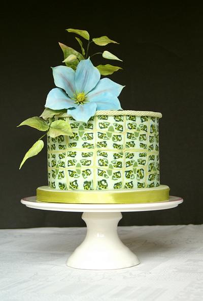 Green cake and blue clematis - Cake by Katarzynka