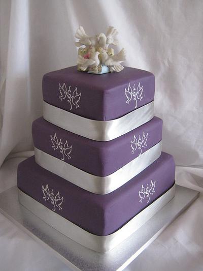 Purple Wedding Cake - with Doves - Cake by snowy325