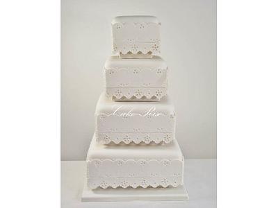 Broderie Anglaise Lace Wedding Cake - Cake by Karina Leonard