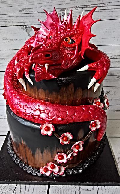 Red dragon wedding - Cake by claire cowburn