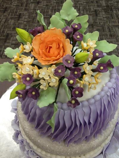 Purple ruffled flowers - Cake by Laurie