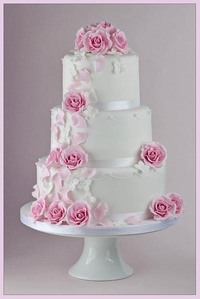 Classic piped swags with a rose cascade - Cake by Sandra Monger