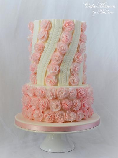 Pink Wafer Paper Roses Cake - Cake by CakeHeaven by Marlene