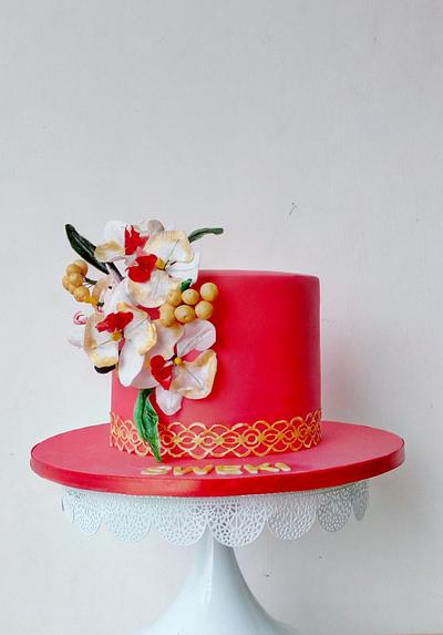 Red with white orchids! - Cake by Nikita Nayak - Sinful Slices