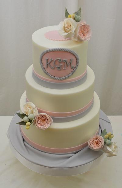 Pink and Grey Cake with Modern Bouquets - Cake by Sugarpixy
