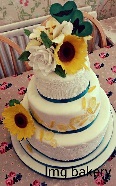 summer flowers lace wedding cake for Claire and Michael - Cake by kimberly Mason-craig