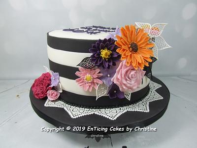 Black & White Floral & Lace - Cake by Christine Ticehurst