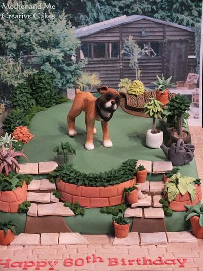 Boxer Dog in Garden Cake - Cake by Mother and Me Creative Cakes