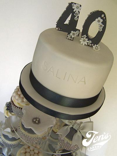 Charcoal, ivory and silver 40th birthday cakes - Cake by Jen's Cakery