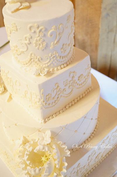 Ivory and Lace inspired wedding cake - Cake by Steel Penny Cakes, Elysia Smith