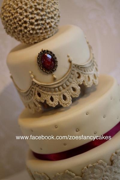 Red and Beige Wedding cake - Cake by Zoe's Fancy Cakes