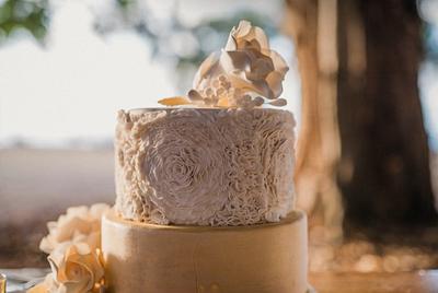 Ruffles, gold and Rose. Romance on the Beach - Cake by Sue's Sweet Delights