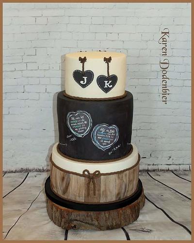 Chalkbord and wood wedding cake - Cake by Karen Dodenbier