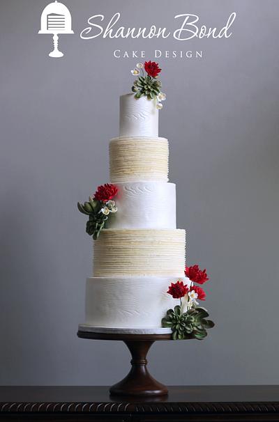 Woodgrain and Ruffle Wedding Cake - Cake by Shannon Bond Cake Design