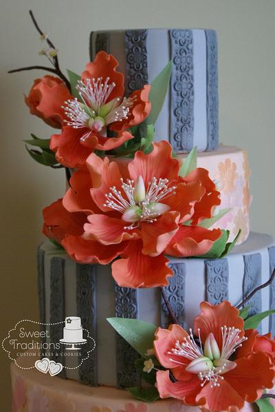 Peach and Grey Garden - Cake by Sweet Traditions