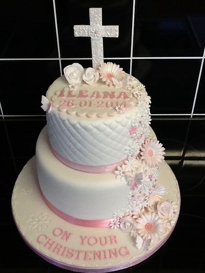 Cascading flower christening cake - Cake by Berns cakes