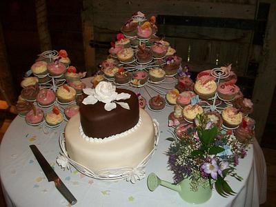 Chocolate, hand made rose and cupcakes - Cake by Iced Images Cakes (Karen Ker)