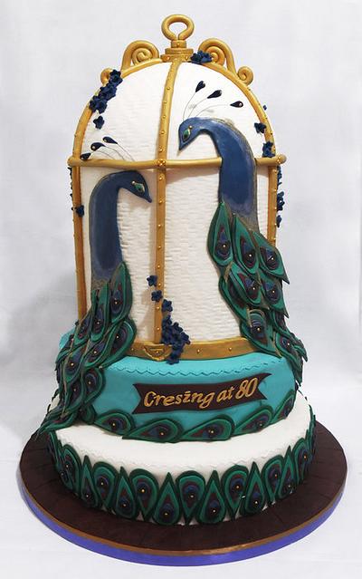 80th Birthday Peacock Cake - Cake by Larisse Espinueva