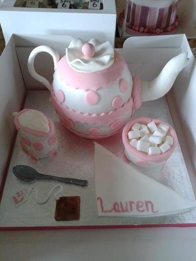 A teapot cake complete with sugar bowl, teaspoon and tea bag. - Cake by Disneyworld25