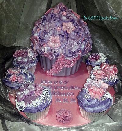 Giant cupcake in shimmery lilac and pink  - Cake by Amelia Rose Cake Studio