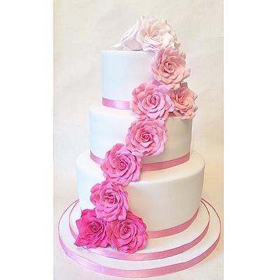 Ombre Rose Cascade Wedding Cake - Cake by Beth Evans