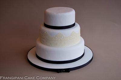 Black and White Wedding Cake With Edible Sweet Lace - Cake by Frangipani Cake Company