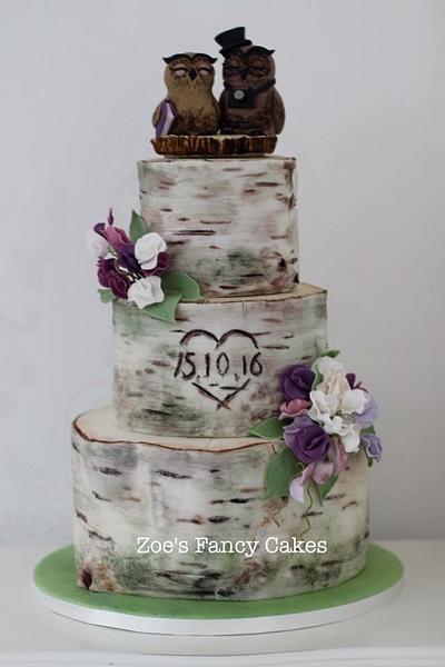 Silverbirch Wedding with Owl Topper - Cake by Zoe's Fancy Cakes
