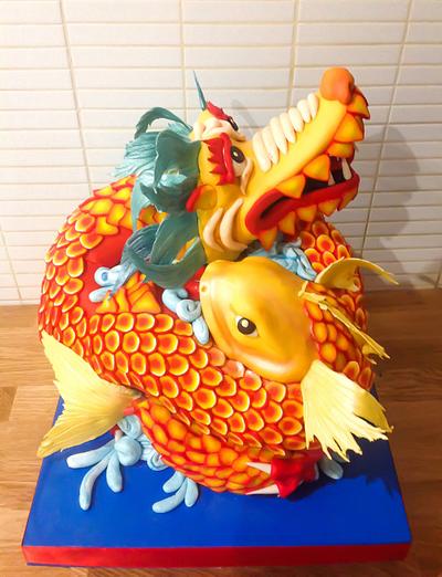 Chinese Dragon and koi  - Cake by Mnhammy by Sofia Salvador