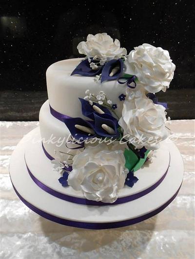 white rose and cadburys purple calla lilies - Cake by Dinkylicious Cakes