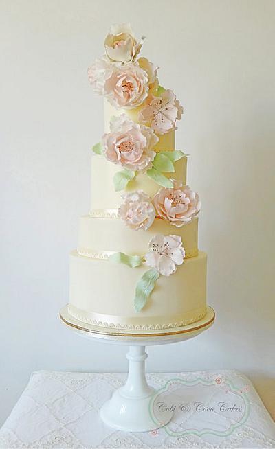 Pink Peony Wedding Cake - Cake by Cobi & Coco Cakes 