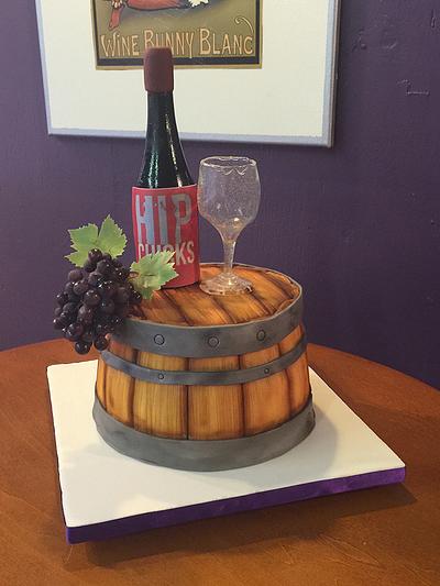 Half Wine Barrel Anniversary cake with isomalt bottle and glass - Cake by Scott R.