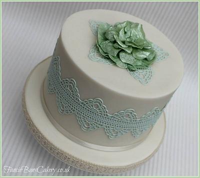 Sage Green Lace & Rice Paper Flower - Cake by Fancie Buns