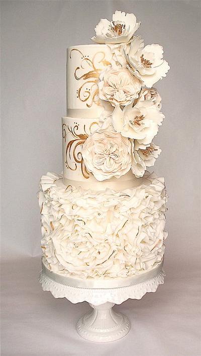 ruffles, roses and gold - Cake by Kathy's Little Cakery