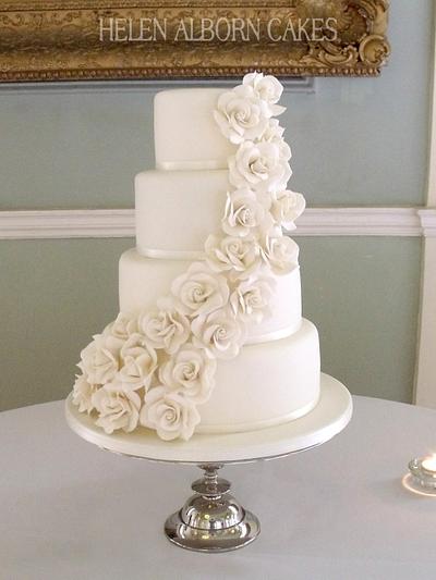 Ivory Rose Cascade Wedding cake - Cake by Helen Alborn  