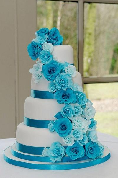 Turquoise Rose Cascade Wedding Cake - Cake by Carrie