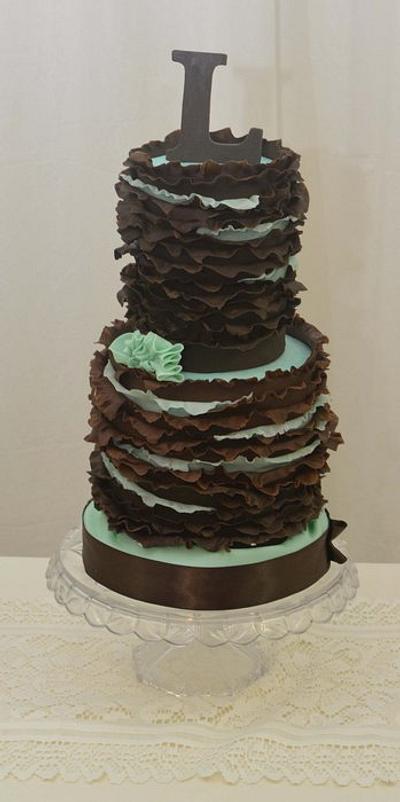 Chocolate Brown and Mint Ruffles - Cake by Sugarpixy