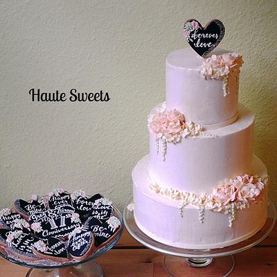 Anniversary cake and matching cookies  - Cake by Hiromi Greer