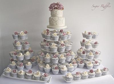 Ivory & Amnesia Rose Cupcake Tower - Cake by Sugar Ruffles