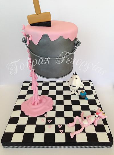 pink panther bucket - Cake by Georgia Ampelakiotou