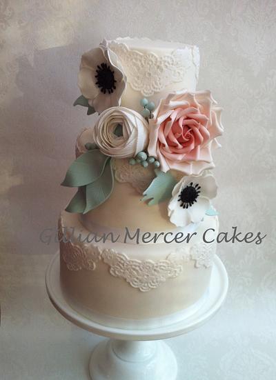 White lace wedding cake - Cake by Gillian mercer cakes 