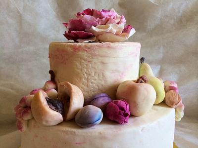 Cake with peony and fruits - Cake by DinaDiana